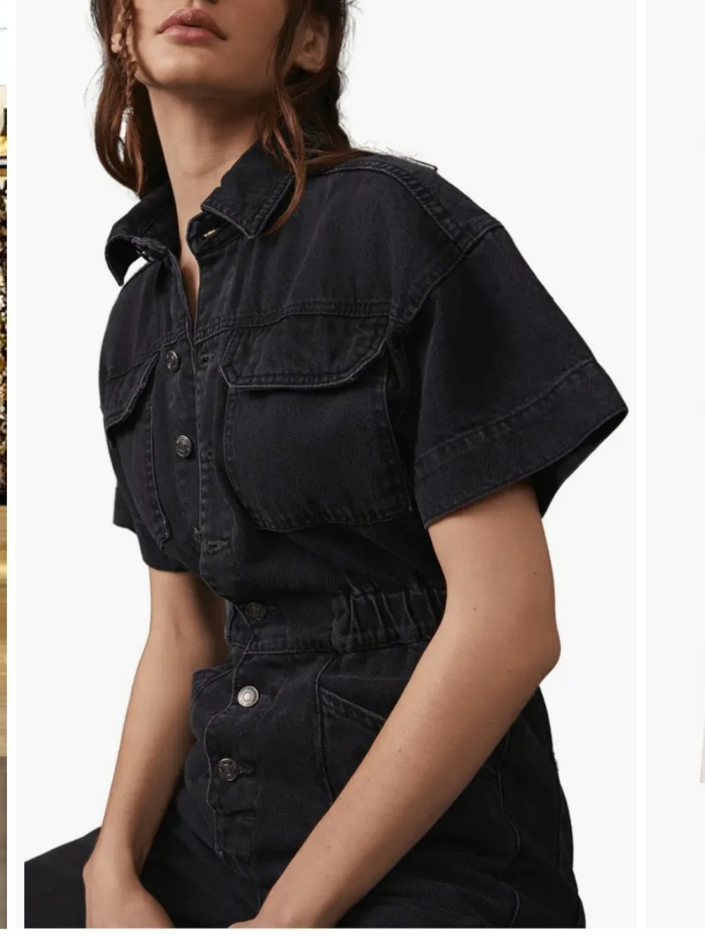 We The Free Marci Denim Black Short-Sleeve Utility Jumpsuit Sz XS 100% Cotton - Picture 4 of 16